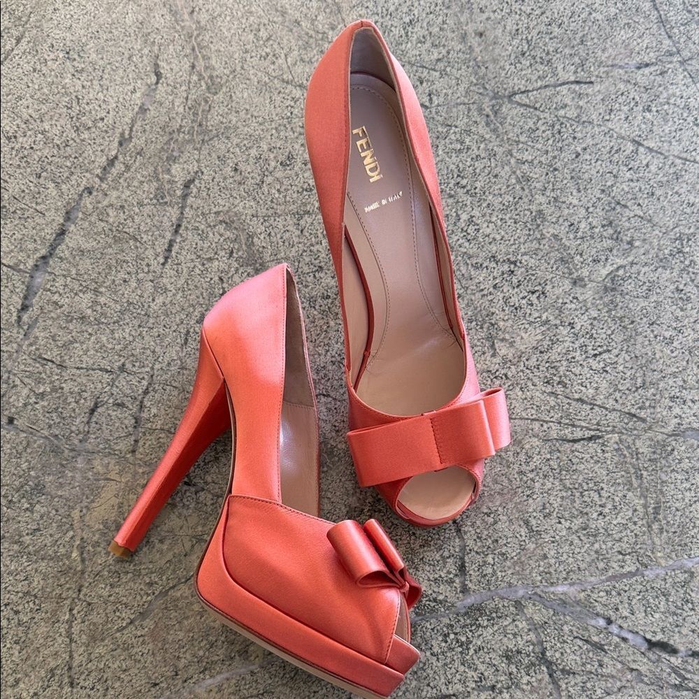 Fendi Coral Bow Peep-Toe Heels